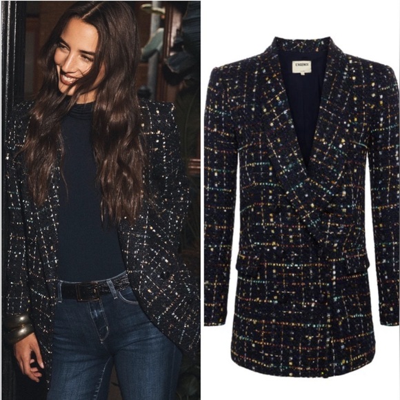 CURRENT SEASON L'Agence "Jayda" sequin-embellished tweed blazer - Picture 1 of 11